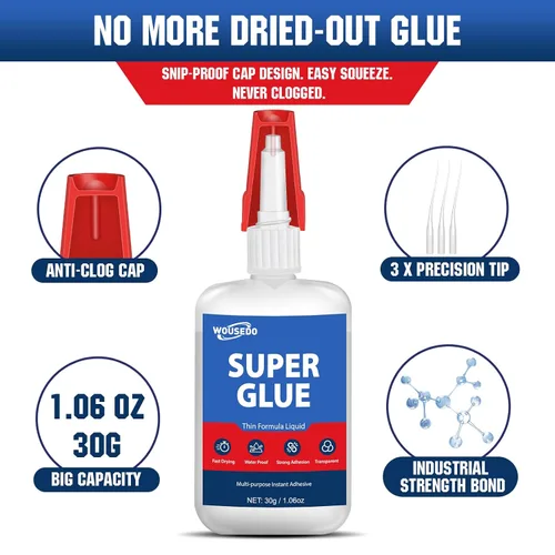 Vista 2 de Super Glue Liquid 30g, Fast Bonding Instant All Purpose Crazy Glue