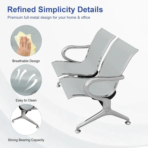 Vista 5 de KINTNESS Sillas de recepción de 2 asientos, muebles de vestíbulo, silla de sala de espera con brazos banco de recepción para aeropuerto, oficina