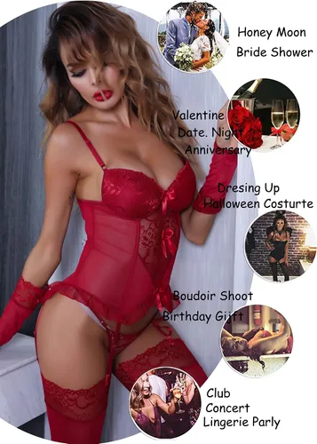 Vista 3 de Lencería sexy para mujer, conjunto de 4 piezas