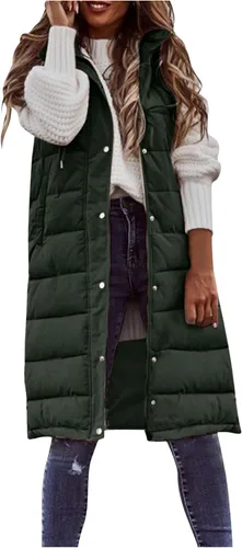 Vista 4 de Long Hooded Puffer Vest For Women Plus Size Zipper Down Jacket Coat Casual Fashion Winter Cotton Padded Long Waistcoat