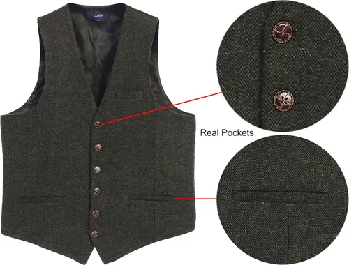 Vista 135 de Gioberti Chaleco de tweed formal de 6 botones para hombres