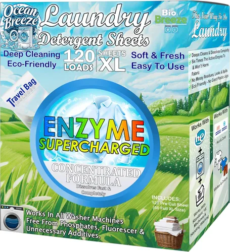 Vista 14 de Hojas de detergente ecológico para ropa (120 hojas grandes), a base de plantas, biodegradables para lavar a máquina, sin líquidos, sin plástico