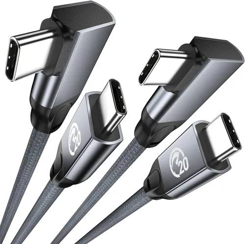 Vista 8 de UseBean Cable USB C a USB C de 100 W, 6.6 pies (paquete de 2), USB 3.2 Gen2 Gen2x2 de ángulo recto de transferencia de datos de 20 Gbps y carga