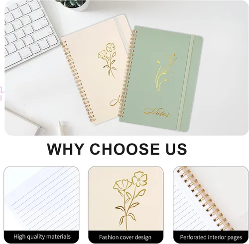 Vista 7 de Joyberg Cuaderno estético en espiral, 2 cuadernos bonitos, cuadernos de 8.3 x 6 pulgadas para mujeres, cuaderno en espiral A5 para oficina, escuela