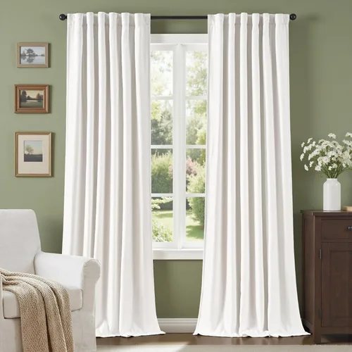 Vista 16 de Cortinas opacas completas de 63 pulgadas de largo para dormitorio, cortinas texturizadas de lino beige con forro con aislamiento térmico, cortinas
