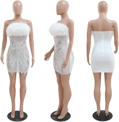 Vista 6 de KELYWELL Vestido ajustado elegante de lentejuelas para mujer, vestido de malla transparente, ajustado, mini vestido de tubo de cóctel, noche de club
