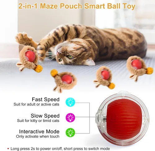 Vista 3 de Aero Zen Juguetes interactivos para gatos de interior, bola de gato auto rodante en tapete de juego, juguete de movimiento activado por movimiento