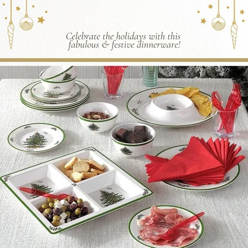 Vista 5 de Spode Bandeja de Melamina del Árbol de Navidad de 4 Secciones, Vajilla Festiva Dividida de 13.5 Pulgadas para Frutos Secos, Dulces, Condimentos