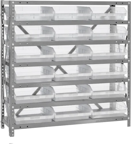 Vista 608 de Quantum QSBU-245BK Heavy Duty Shelving Unit with (7) Shelves and (24) QUS245 Black Bins for Garage Warehouse Storage Distribution 400 lb Load