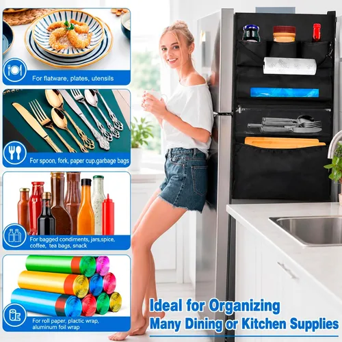 Vista 7 de Mini organizador de almacenamiento para refrigerador para dormitorio, 70.9 x 15 pulgadas, estante para refrigerador con rodillo de toalla de papel