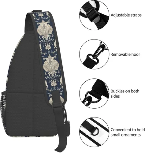 Vista 3 de Small Crossbody Bags for Women Men - Vintage Blue Damask Print Adjustable Shoulder Bag Fanny Packs Belt Sling Bag Crossbody Purses Backpack for