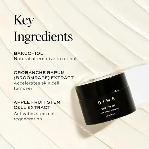 Vista 5 de DIME Beauty TBT Cream – Crema de noche antiarrugas con Bakuchiol Retinol alternativa para líneas finas, crema hidratante facial reafirmante