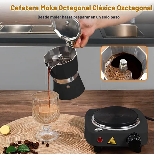 Vista 3 de Set de olla de moka de aluminio 2 en 1 con cafetera de espresso para estufa eléctrica, clásico para estufa de café 150ml 5oz Mocha Express portátil