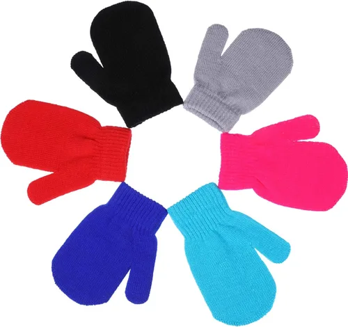Vista 6 de Sumind 12 pares de guantes de punto para niños guantes elásticos cálidos de invierno guantes de guante para bebés para niños y niñas