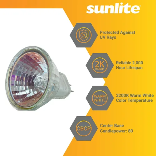 Vista 4 de Sunlite 03455 MR11 Bombilla halógena reflectora, 10 vatios, inundación estrecha de 30°, 6 voltios, 90 lúmenes, vida útil de 2000 horas, regulable