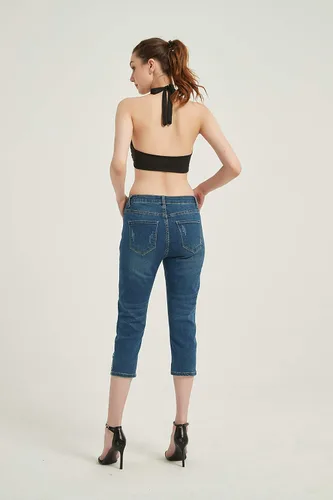 Vista 4 de ZENTHACE Jeans capri elásticos de tiro medio para mujer