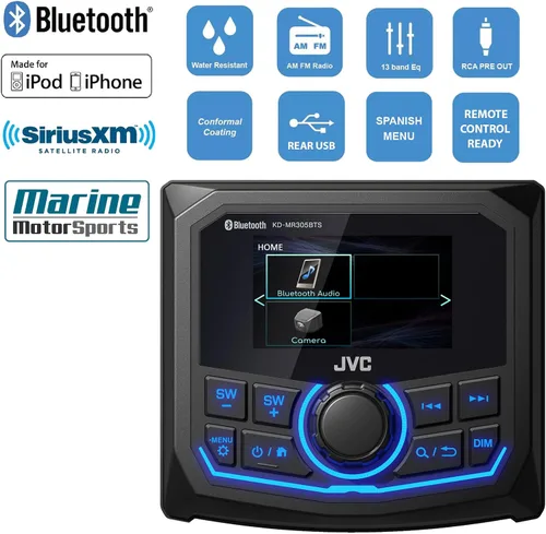 Vista 2 de JVC Receptor AM/FM/WB con pantalla LCD de 2.7 pulgadas, 4 altavoces negros de barco de potencia máxima de 6.5 pulgadas, 180 W, antena de radio negra