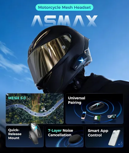 Vista 2 de ASMAX Auriculares Bluetooth para motocicleta F1s con control de voz F1s negro-1 paquete