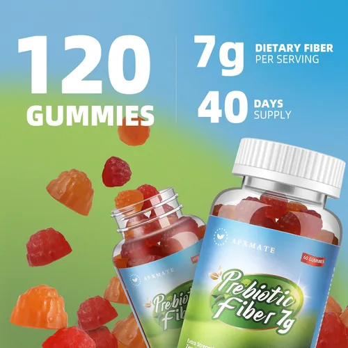 Vista 6 de AFXMATE Gomitas de suplemento de fibra para adultos, 0.25 oz de fibra sin azúcar, veganas y sin gluten, salud digestiva, apoyo a la regularidad, 120