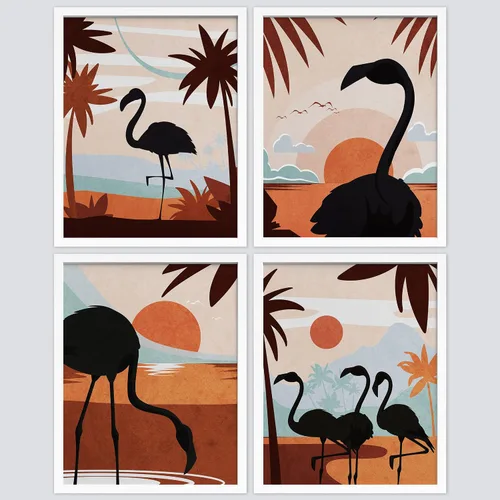 Vista 29 de SIGNWIN Marco de arte de pared de jirafa de safari africano, juego de 4 impresiones coloridas de paisaje, decoración de pared de naturaleza