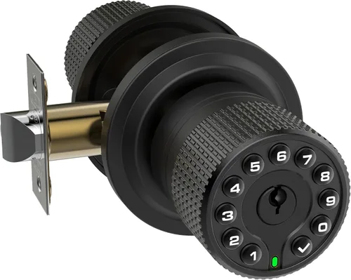 Vista 11 de iulock Pomo de puerta inteligente con teclado y llave, cerradura de puerta de entrada sin llave con agarre de goma, bloqueo automático, 50 códigos