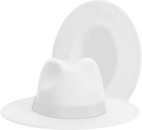 Vista 26 de Wide Brim Fedora Hats for Women & Men Classic Dress Panama Hat Adjustable Felt Hat with Band Todo beige.