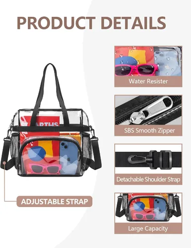 Vista 5 de Lyingflat Clear Bag for Stadium Events Clear Tote Bag with Removable Strap Transparent Bag for Sporting Concert Work