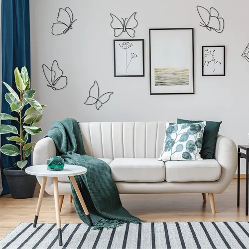 Vista 6 de Hotop 6 piezas de decoración de pared de mariposa de metal negro con alambre de mariposas, líneas de arte de pared, flores colgantes
