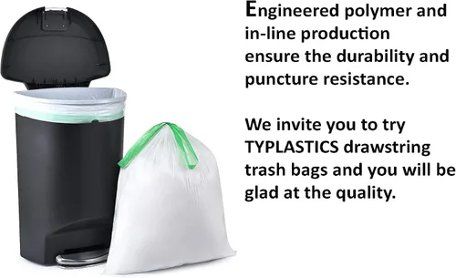 Vista 4 de TYPLASTICS Bolsas de basura de 13 galones de alto con cordón para cocina, 110 unidades basura, Oficina, Reciclaje