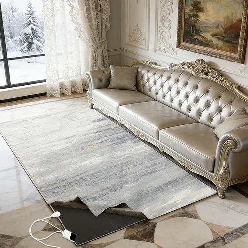 Vista 11 de Alfombra térmica lavable con calefacción eléctrica, superficie de felpa desmontable con calentamiento rápido para oficina, sala de estar, comedor