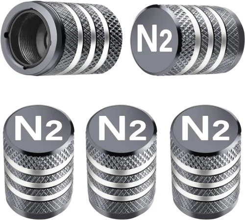 Vista 32 de Tapones para vástago de válvula de neumático, paquete de 5, tapa de aire de neumático N2, metal nitrógeno con forro de plástico, resistente a