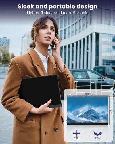 Vista 8 de ZUCWO Monitor de Computadora Portátil de 15.6 Pulgadas, Monitor Portátil para Laptop, PC, MacBook, Teléfono, PS4, Pantalla FHD 1080P con HDMI USB-C