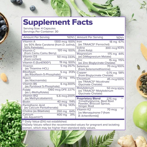 Vista 8 de Vitaminas prenatales de alimentos integrales (120 cápsulas), apoyo natural para la salud materna y fetal, multivitamínico prenatal para mujeres