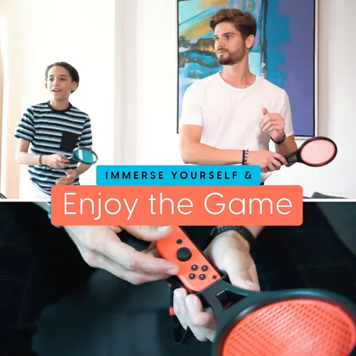 Vista 7 de TALK WORKS Tennis Racket for Nintendo Switch + Switch OLED 2 Pack - Joy-Con Controller Grip Sports Game Accessories for Mario Tennis Aces
