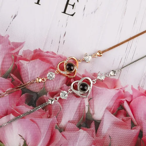 Vista 36 de Godchoices Pulsera de fotos personalizada, pulsera de proyección de fotos con imagen en el interior, collar con texto en inglés "I Love You