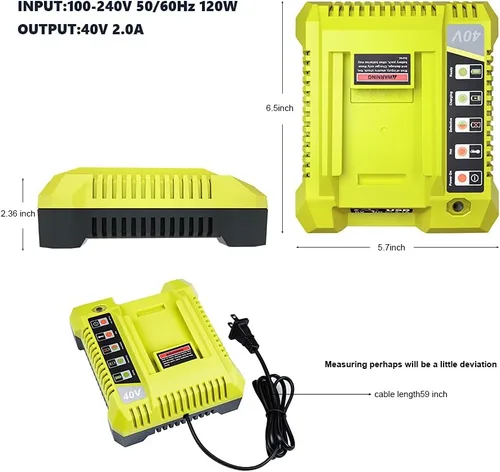 Vista 2 de Cargador de 40 V para batería Ryobi, cargador de batería de iones de litio Hipoke OP4015 OP4026 OP4026A OP4030 OP4040 OP4050 OP4050A OP4060 OP40261
