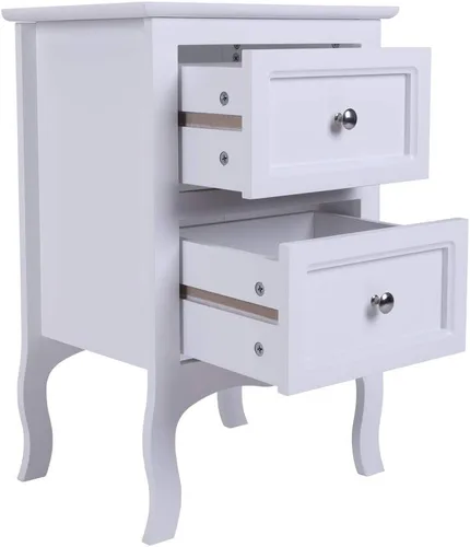 Vista 7 de Juego de 2 mesitas de noche blancas, mesitas de noche con cajón para sala de estar, dormitorio, mesita de noche para sala de estar, mesitas de noche