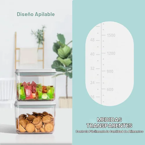 Vista 3 de Contenedores Pop con tapas apilables para almacenamiento de 2 (500ML+1200ML+1800ML)*2