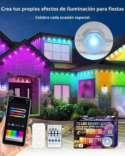 Vista 7 de Luces Permanentes para Exteriores de 111 Pies, 72 Luces RGB para Aleros con Control de Aplicación Remota, IP65 Impermeables Luces de Eternidad
