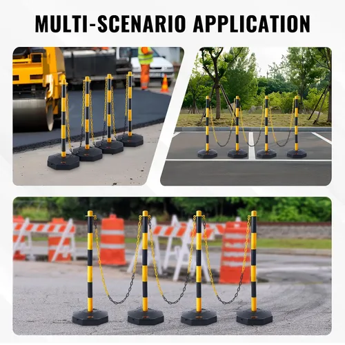Vista 6 de VEVOR Conos de poste delineador de tráfico ajustable, paquete de 4, barrera delineadora de seguridad de tráfico con base rellenable de 8 pies