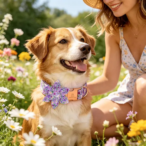 Vista 80 de Collar de perro Lionheart Glory, collar de perro rosa con flor, lindo collar para mascotas con patrón floral ajustable para perros pequeños Rosado