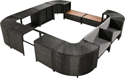 Vista 9 de P PURLOVE Spa Surround, juego de sofá cuadrilátero de ratán para patio Gris