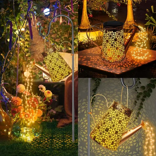 Vista 3 de Luces solares para regadera, luces solares para exteriores, colgantes al aire libre, impermeables, con 90 luces LED, decoraciones para césped