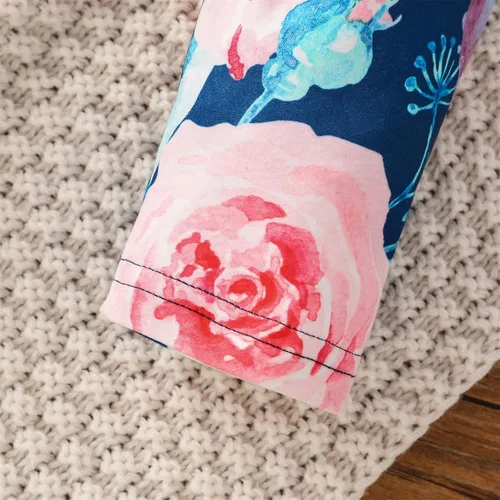 Vista 7 de TBUIALL Conjunto de dos piezas para niños pequeños, pantalones de flores, manga larga, con volantes, vestido de camiseta para niña