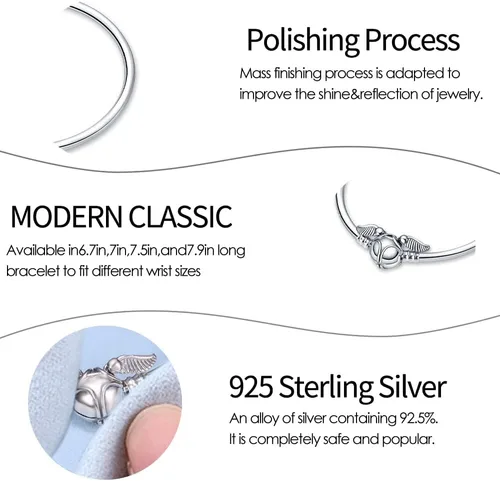 Vista 4 de Pulsera de dijes LIGHTDOG para dijes Pandora, pulsera de cadena de serpiente de plata de ley 925, compatible con cualquier dije, regalo para mujer