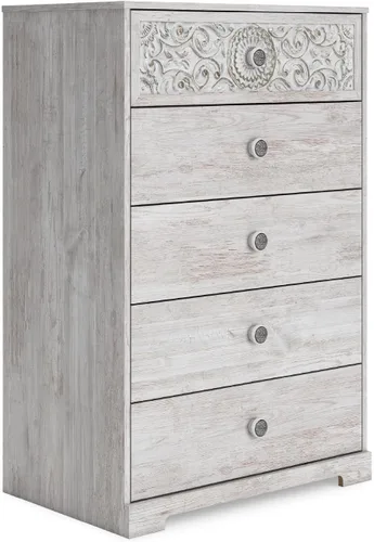 Vista 8 de Signature Design by Ashley Shawburn - Cómoda de 6 cajones, color blanco y gris