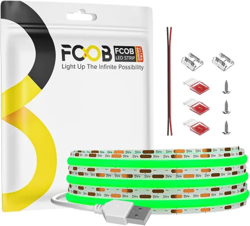 Vista 17 de Tira de luz LED USB de 6.56 pies, 5 voltios alimentada por USB, luces LED COB de 3000 K, blanco cálido de 0.315 in, tiras flexibles de alta densidad