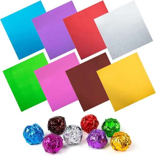 Vista 8 de Envolturas de caramelo de papel de aluminio – Papel de regalo de chocolate, 300 piezas, envoltorio de barra de chocolate casera, embalaje de plateado
