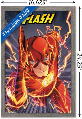 Vista 3 de Trends International DC Comics The Flash - Póster de pared de velocidad, 22.4 pulgadas de largo x 14.7 pulgadas, versión enmarcada de madera
