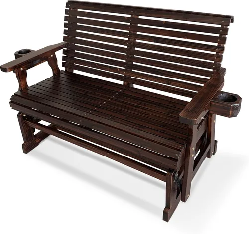 Vista 12 de Fortune Candy Planeador de patio con portavasos, respaldo alto y asiento contorneado profundo, resistente 800 libras (negro, 3 plazas)